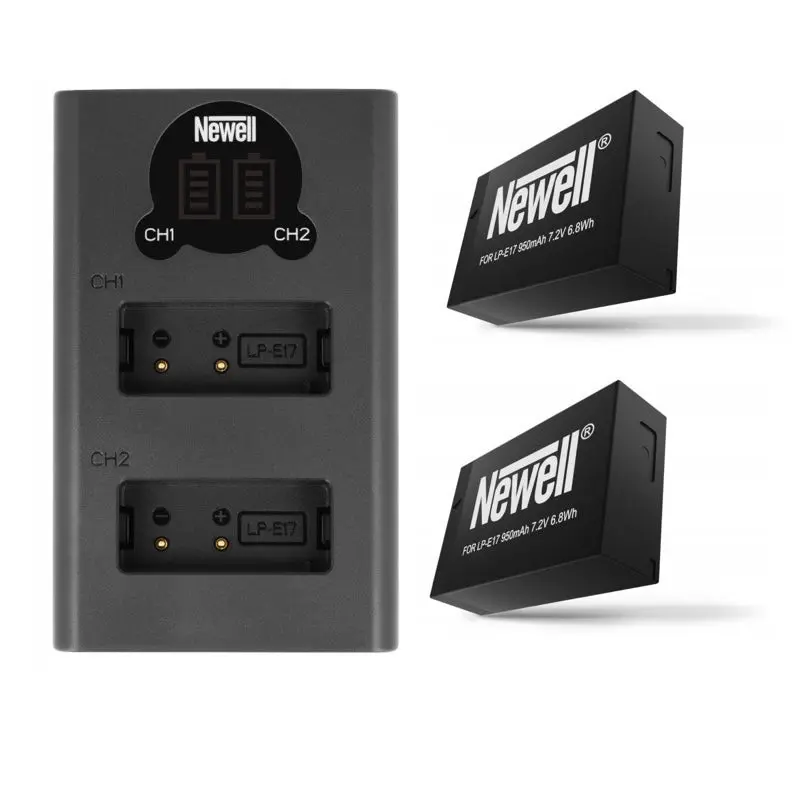 Newell 1x DL-USB-C Charger and 2x LP-E17 Batteries for Canon Set