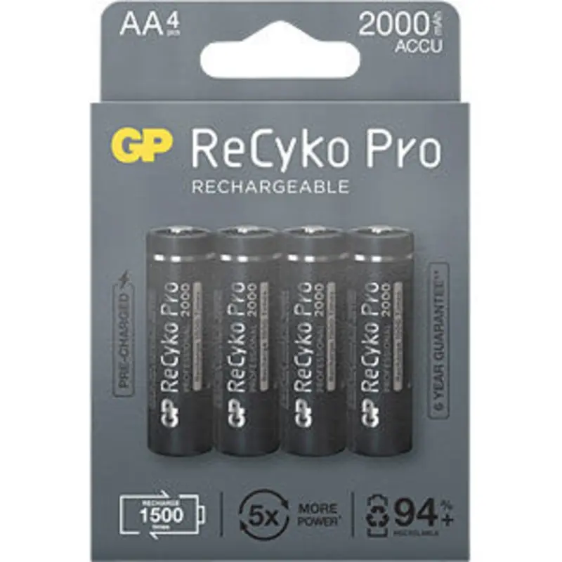 GP ReCykoPro 2000mAh AA Rechargeable Batteries 4 Pack