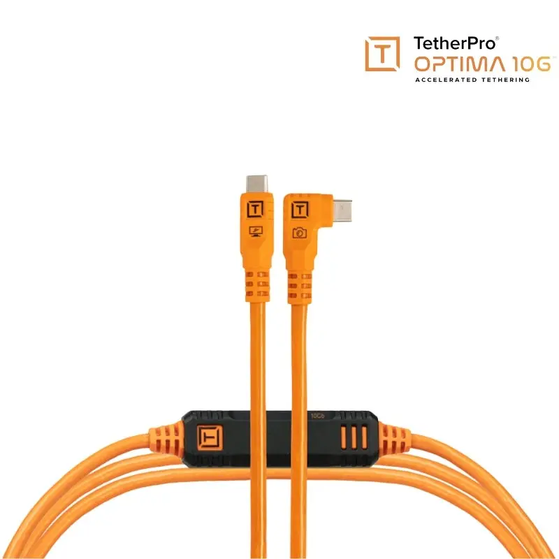 TetherPro Optima 10G 15 (4.6m) USB-C to USB-C Straight to Right Angle Cable