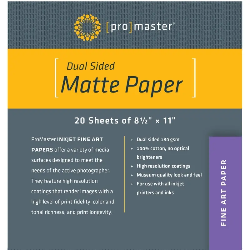 ProMaster Dual Sided Matte Paper - 8 1/2"x11" - 20 Sheets