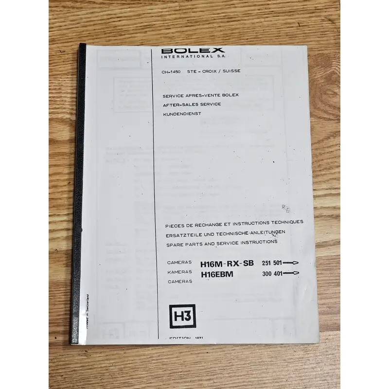 Bolex International S.A. Service Manual/ Parts Book 1971 Edition (Reproduced)