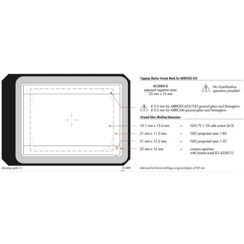 ARRI BL3/BL4 R35 TV/1:85 Groundglass for 35mm Cameras