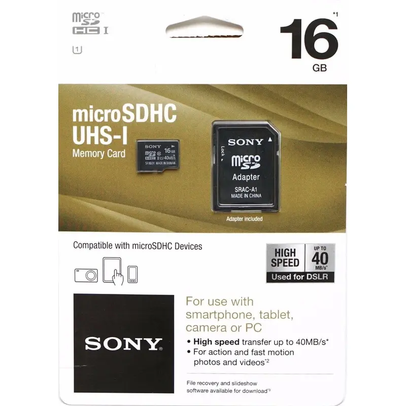 Sony 16GB microSDHC Class 10 UHS-1 Memory Card with microSD Adapter