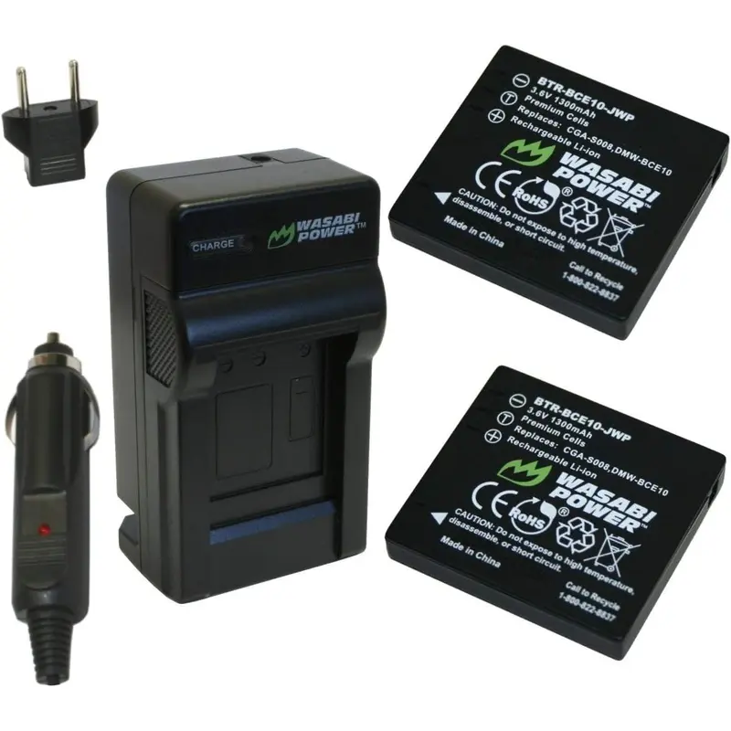Wasabi Power 2 Batterys & Charger for Panasonic CGA-S008, DMW-BCE10, VW-VBJ10