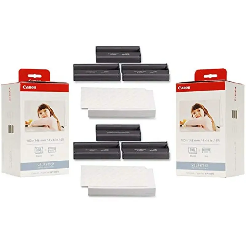 Canon KP-108IN Ink Paper Set (2) Pack - 216 Prints, 3115B001-X2, Cyan, Magenta, Yellow