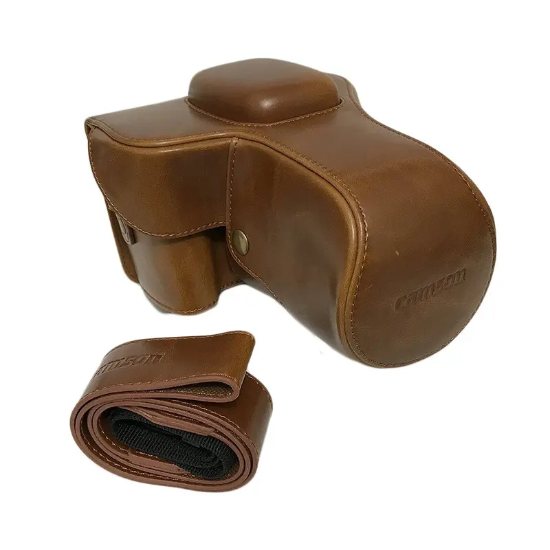 Camson Leather Camera Case for Nikon D3500, D3400, D3300, D3200 with 18-55 Lens (Brown)