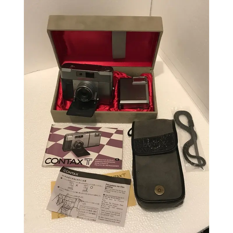 CONTAX T Rangefinder 35mm Film Camera Carl Zeiss Outfit (Chrome) Used