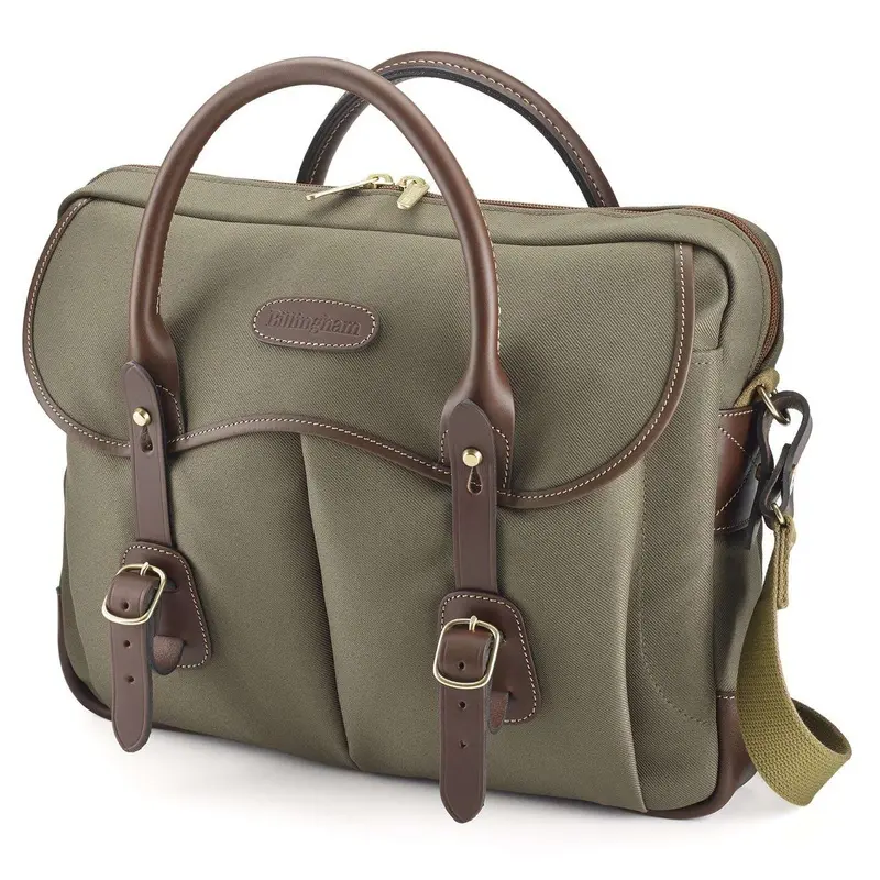Billingham Thomas Briefcase / Laptop Bag - Sage FibreNyte / Chocolate Leather (Olive Lining)