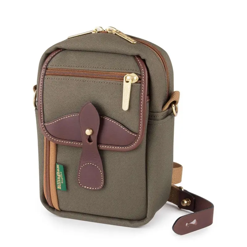 Billingham Airline Stowaway Pouch - Sage Fibrenyte/ Chocolate Leather (Olive Interior)