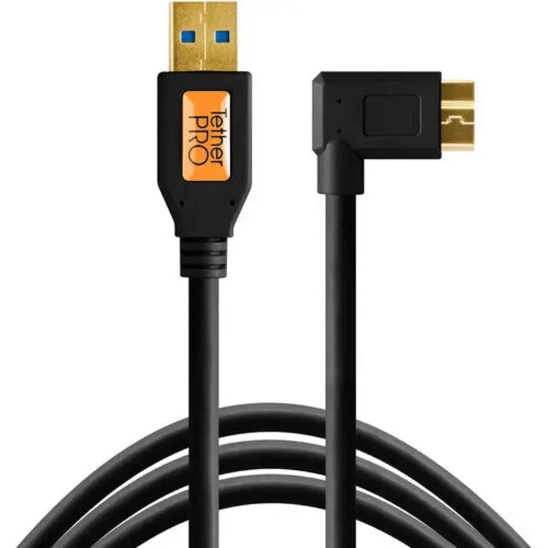 Tether Tools USB 3.0 Type-A Male to Micro-USB Right-Angle Male Cable (15', Black)