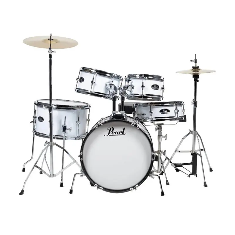 Pearl Roadshow Junior 5-Pcs Drum Set with Hardware & Cymbals Pure White Finish
