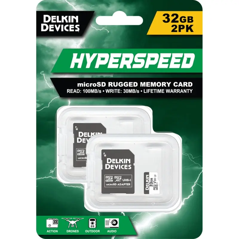 Delkin Devices Hyperspeed UHS-I (U3/V30) 32GB microSD Memory Cards (2PK)