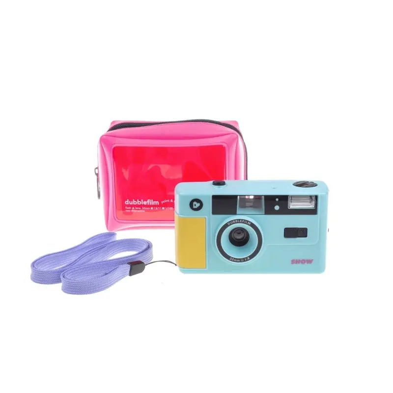 dubblefilm SHOW Camera Turquoise w/ Flash Case Strap