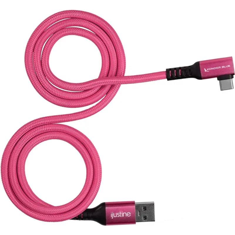Kondor Blue iJustine USB-A 3.2 Gen 1 Male to USB-C Male Right-Angle Cable (3, Pink)